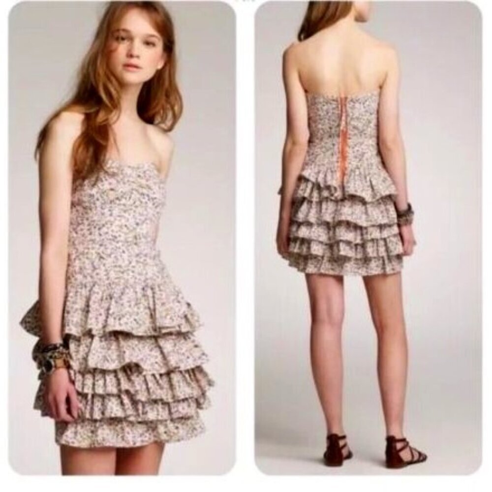 J. Crew Floral Strapless Tiered Ruffle Skirt Dress Size 6